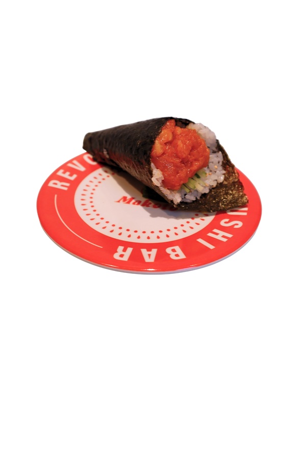Spicy Salmon Handroll at Makoto Revolving Sushi Bar Staten Island NY